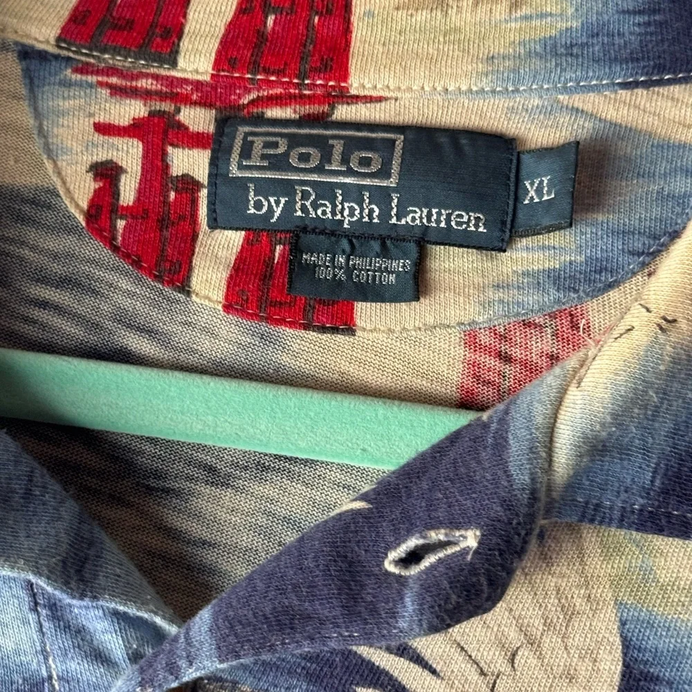 VTG 90'S POLO RALPH LAUREN JAPAN CRANE TEMPLE POLO SHIRT Size XL
